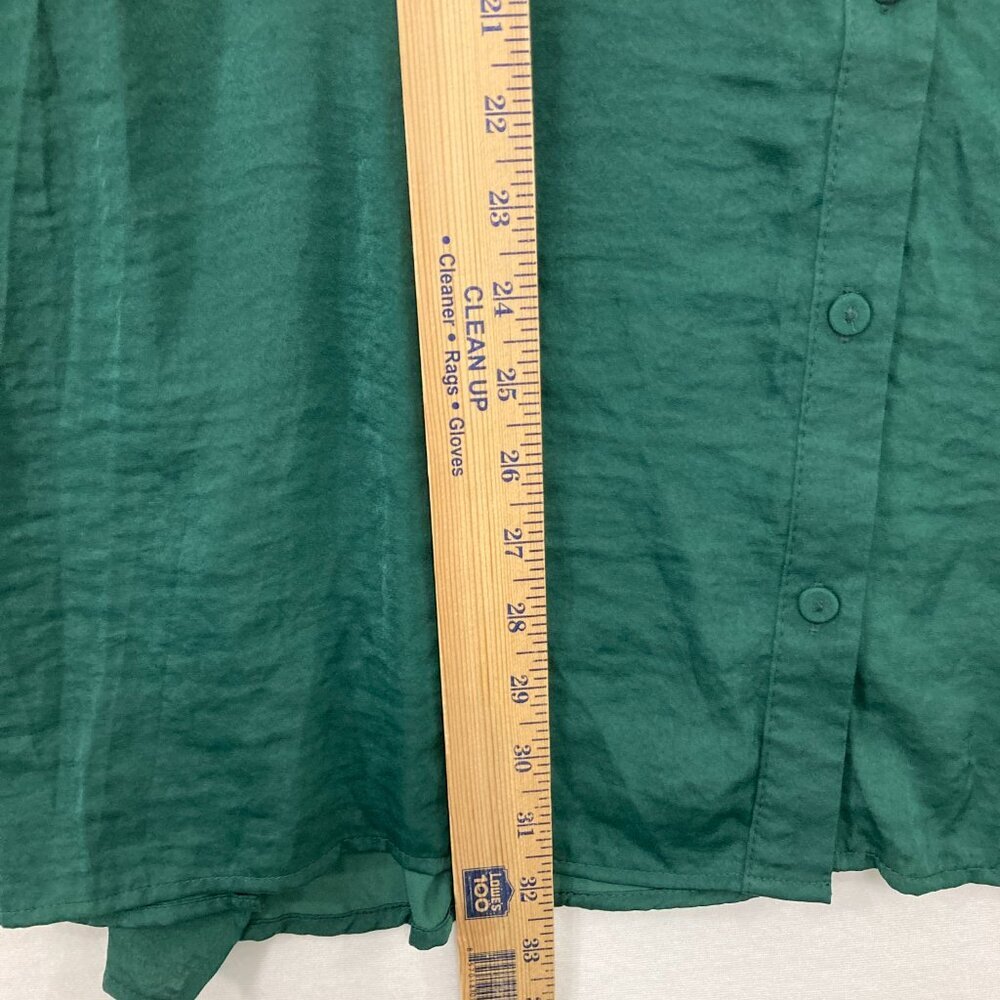 New Investments 3X Green Forest V Neck Ruffle Flare Sleeve Romantic Button Down - Picture 5 of 10